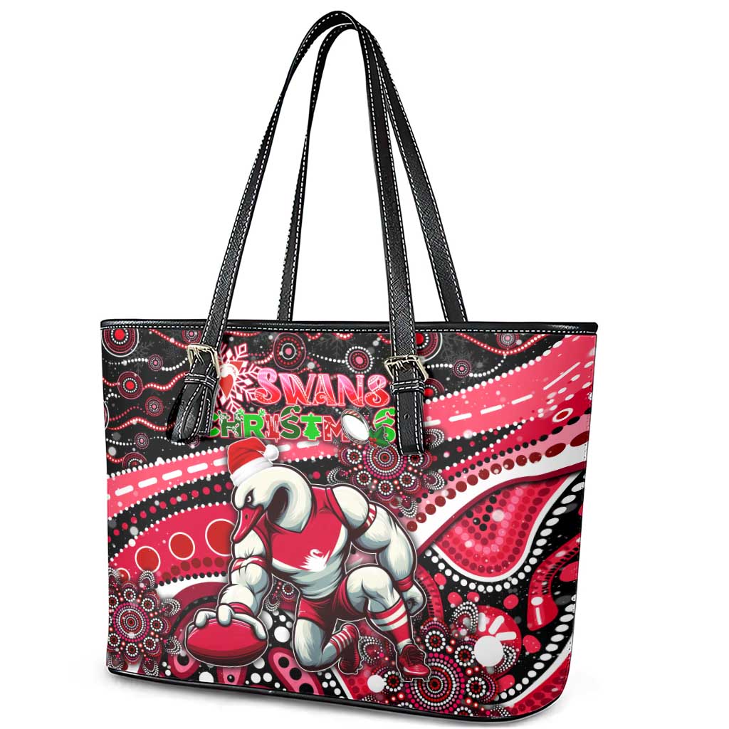 Merry Christmas AFL Swans Leather Tote Bag Aboriginal Santa Football Mascot DT02