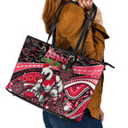 Merry Christmas AFL Swans Leather Tote Bag Aboriginal Santa Football Mascot DT02