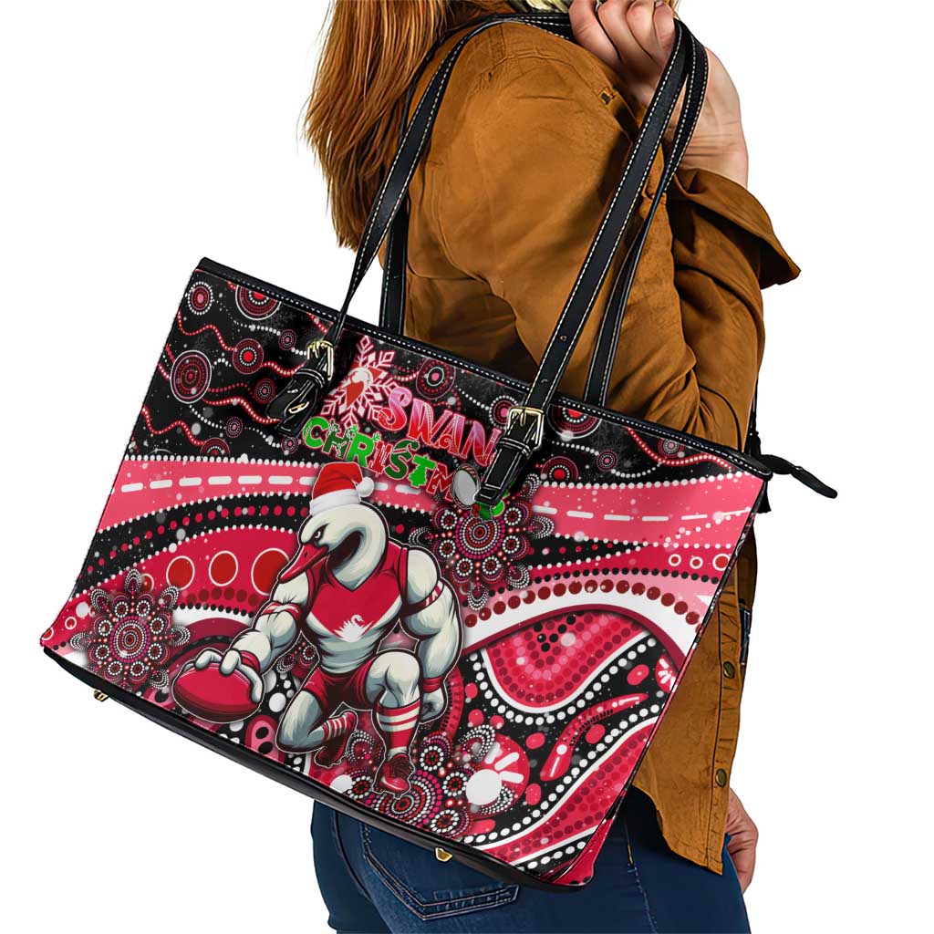 Merry Christmas AFL Swans Leather Tote Bag Aboriginal Santa Football Mascot DT02
