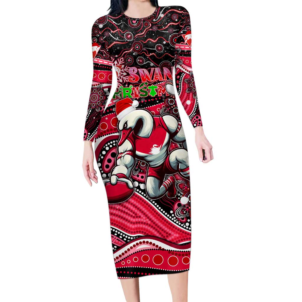 Merry Christmas AFL Swans Long Sleeve Bodycon Dress Aboriginal Santa Football Mascot DT02
