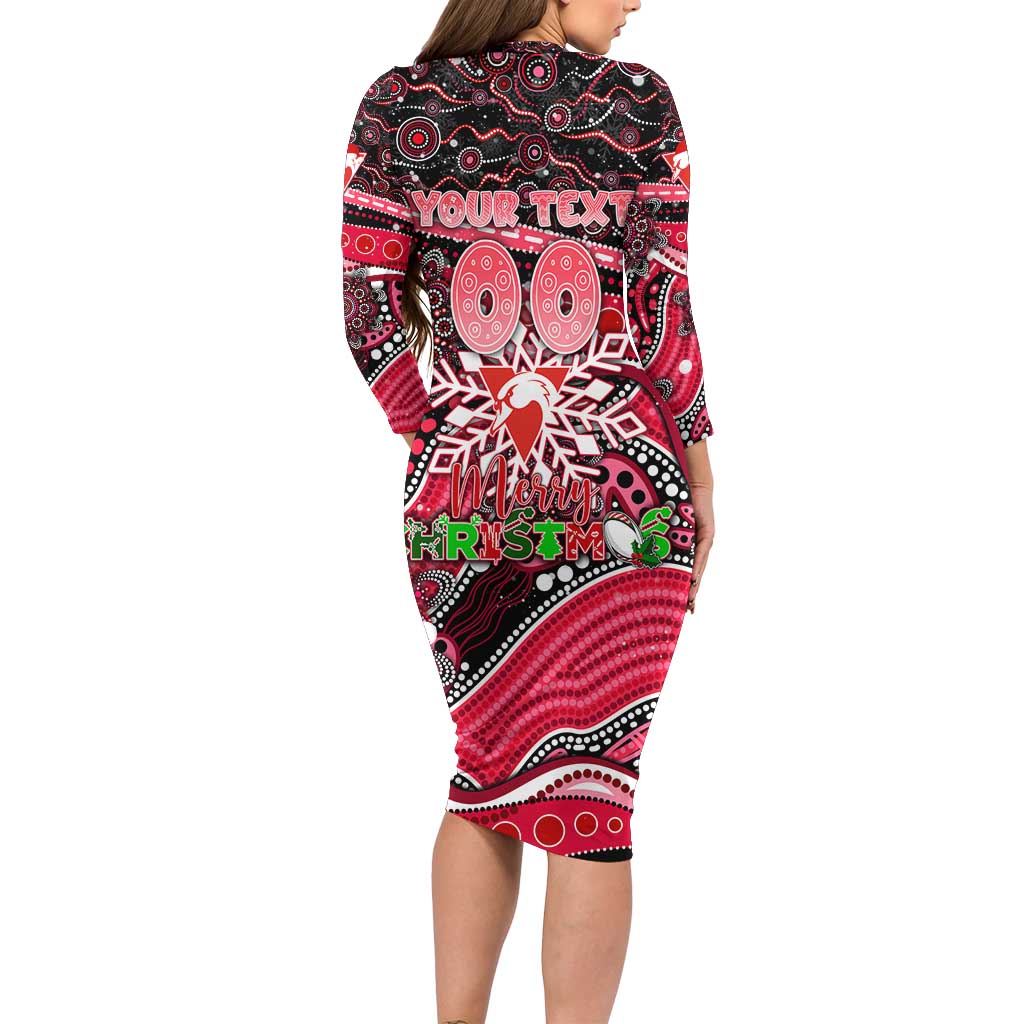 Merry Christmas AFL Swans Long Sleeve Bodycon Dress Aboriginal Santa Football Mascot DT02