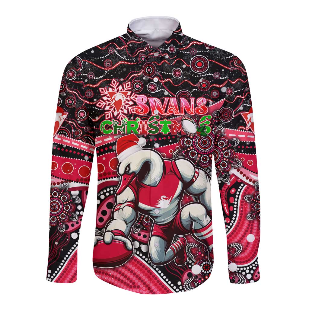 Merry Christmas AFL Swans Long Sleeve Button Shirt Aboriginal Santa Football Mascot DT02