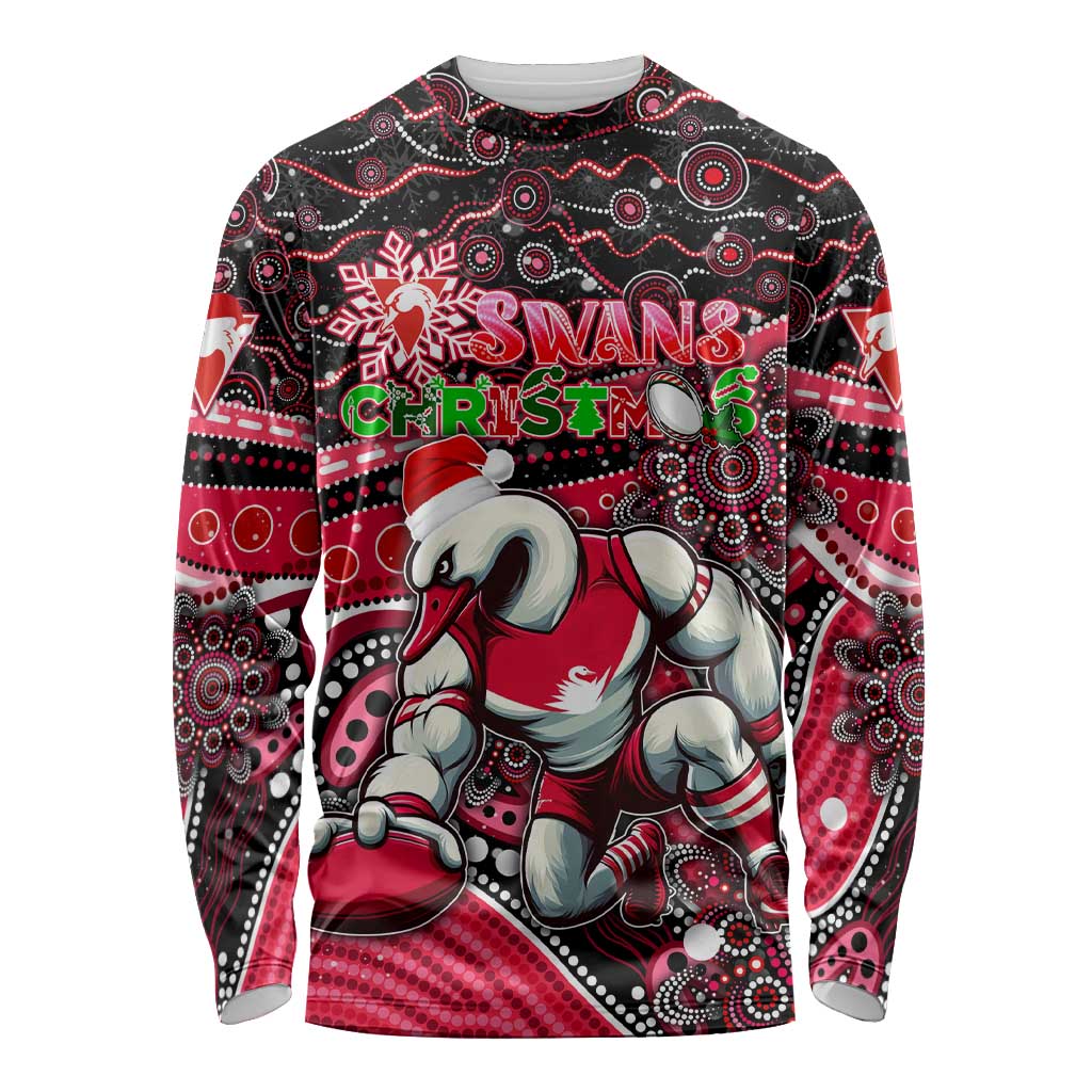 Merry Christmas AFL Swans Long Sleeve Shirt Aboriginal Santa Football Mascot DT02
