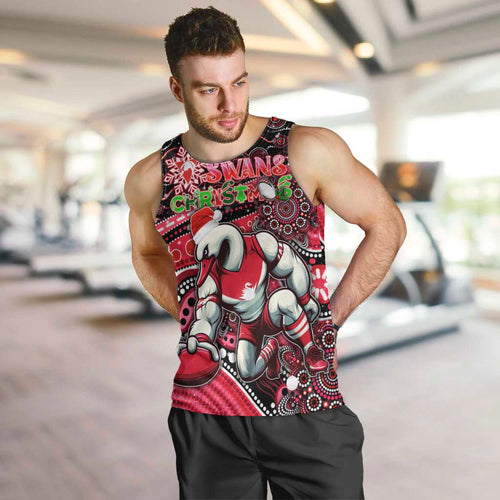 Merry Christmas AFL Swans Men Tank Top Aboriginal Santa Football Mascot DT02