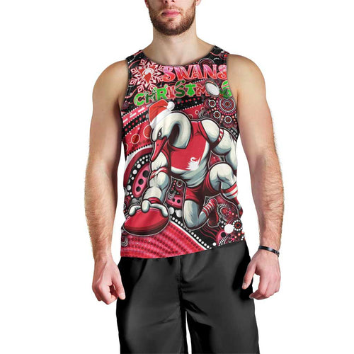 Merry Christmas AFL Swans Men Tank Top Aboriginal Santa Football Mascot DT02