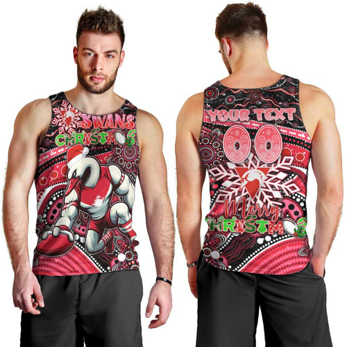 Merry Christmas AFL Swans Men Tank Top Aboriginal Santa Football Mascot DT02