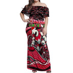 Merry Christmas AFL Swans Off Shoulder Maxi Dress Aboriginal Santa Football Mascot DT02