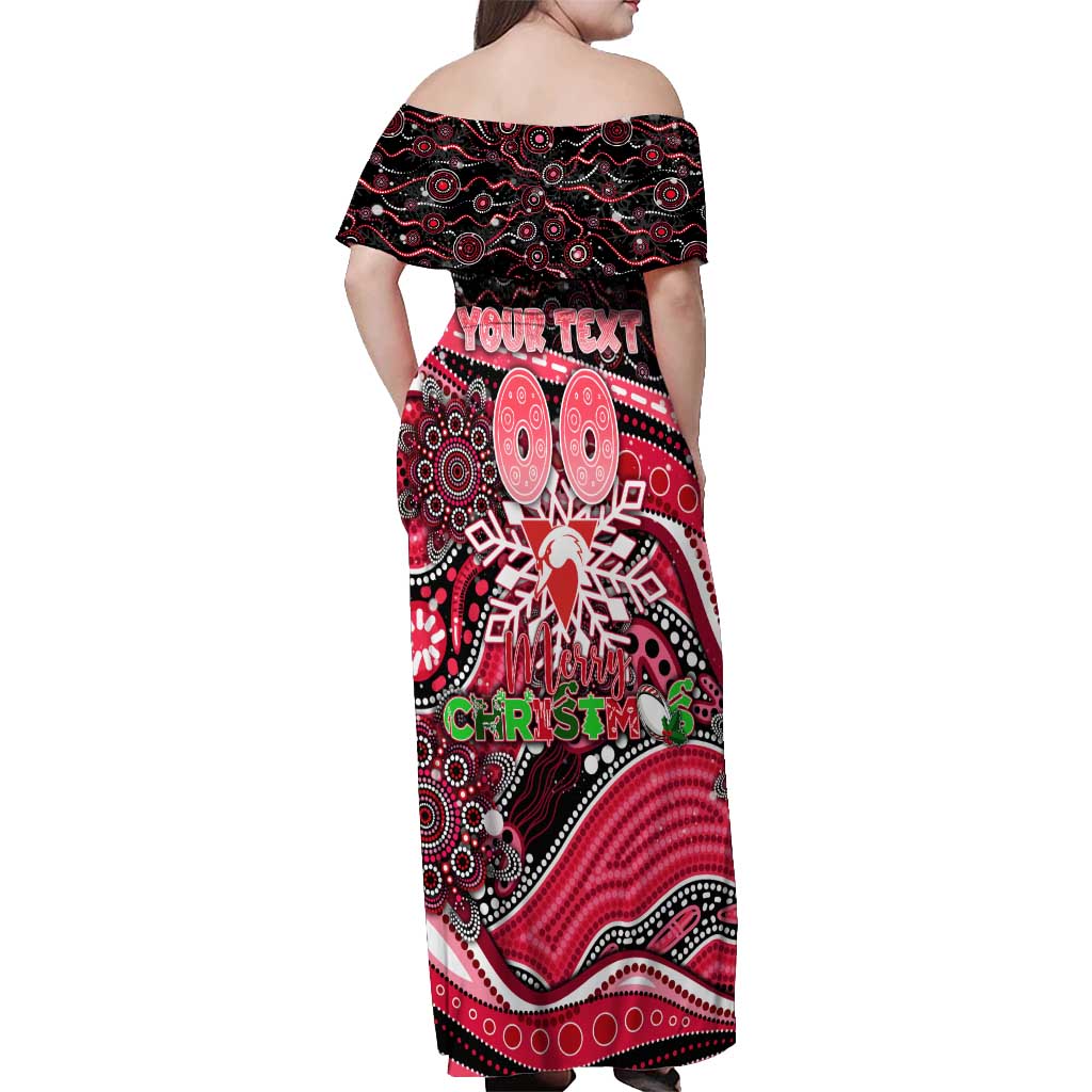Merry Christmas AFL Swans Off Shoulder Maxi Dress Aboriginal Santa Football Mascot DT02