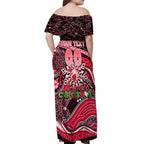 Merry Christmas AFL Swans Off Shoulder Maxi Dress Aboriginal Santa Football Mascot DT02
