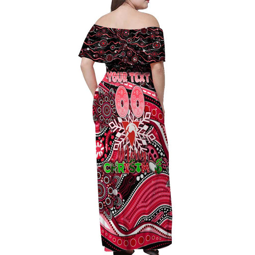 Merry Christmas AFL Swans Off Shoulder Maxi Dress Aboriginal Santa Football Mascot DT02