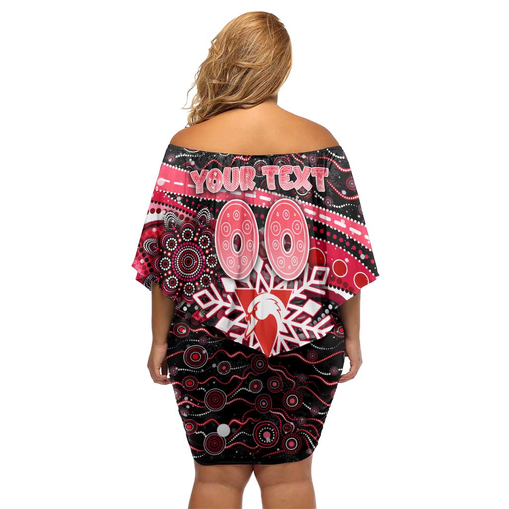 Merry Christmas AFL Swans Off Shoulder Short Dress Aboriginal Santa Football Mascot DT02