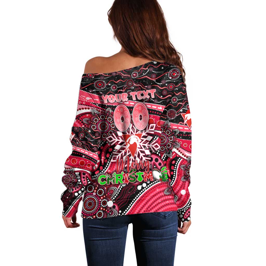 Merry Christmas AFL Swans Off Shoulder Sweater Aboriginal Santa Football Mascot DT02