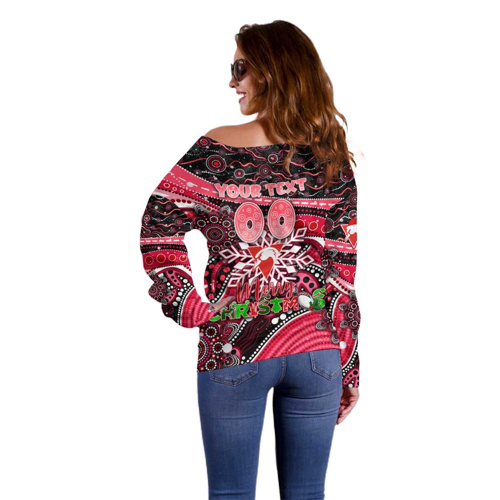 Merry Christmas AFL Swans Off Shoulder Sweater Aboriginal Santa Football Mascot DT02