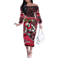 Merry Christmas AFL Swans Off The Shoulder Long Sleeve Dress Aboriginal Santa Football Mascot DT02