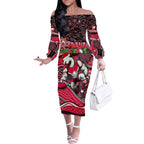 Merry Christmas AFL Swans Off The Shoulder Long Sleeve Dress Aboriginal Santa Football Mascot DT02