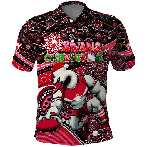 Merry Christmas AFL Swans Polo Shirt Aboriginal Santa Football Mascot DT02