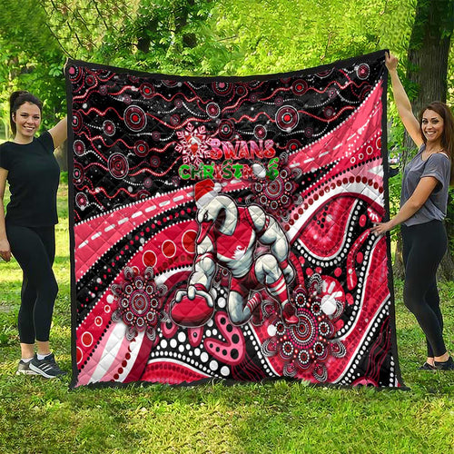 Merry Christmas AFL Swans Quilt Aboriginal Santa Football Mascot DT02