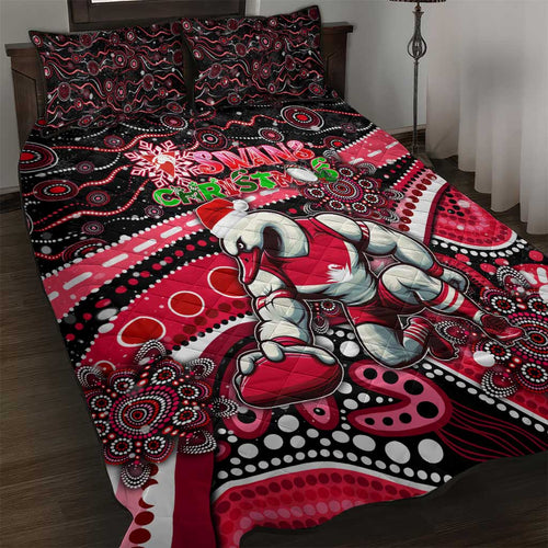 Merry Christmas AFL Swans Quilt Bed Set Aboriginal Santa Football Mascot DT02
