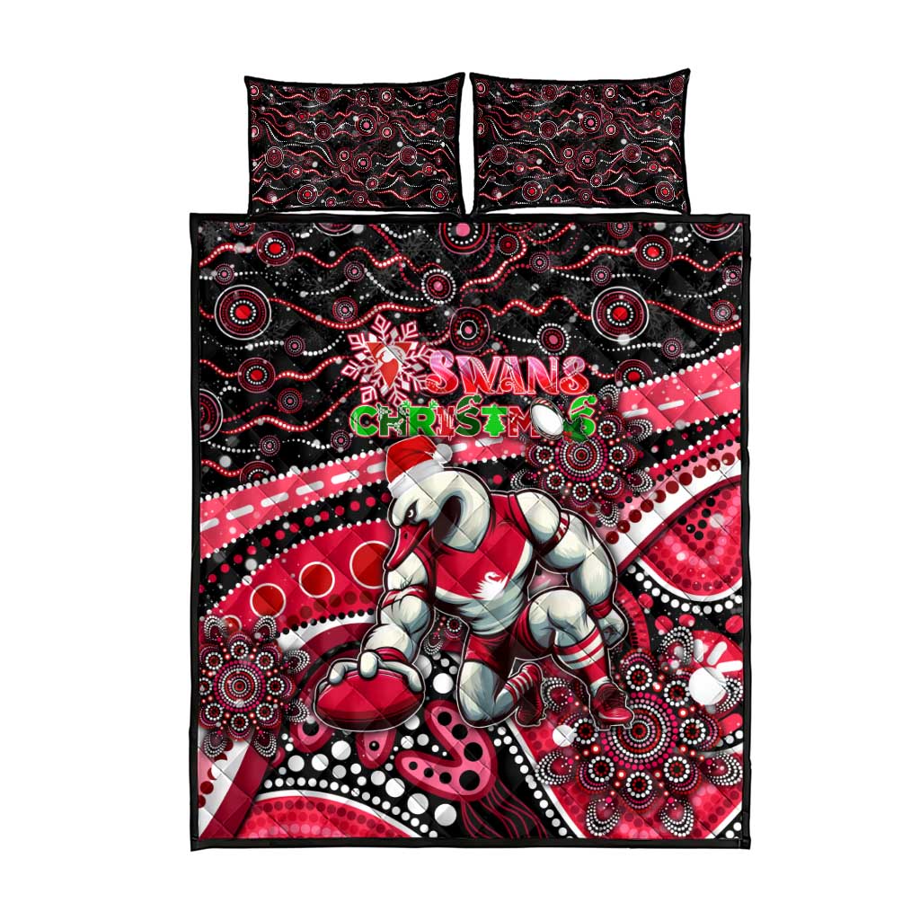 Merry Christmas AFL Swans Quilt Bed Set Aboriginal Santa Football Mascot DT02