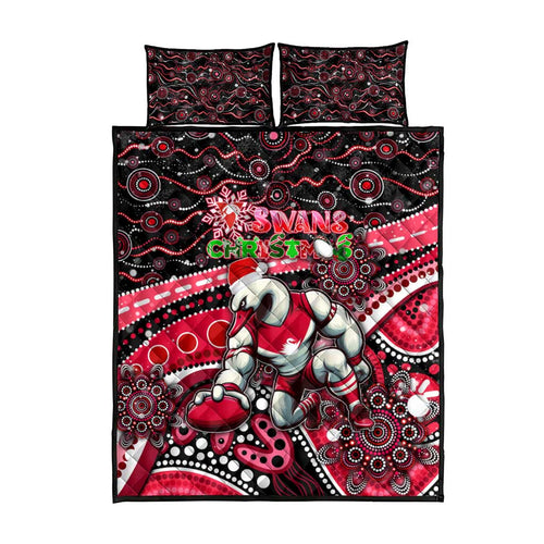 Merry Christmas AFL Swans Quilt Bed Set Aboriginal Santa Football Mascot DT02