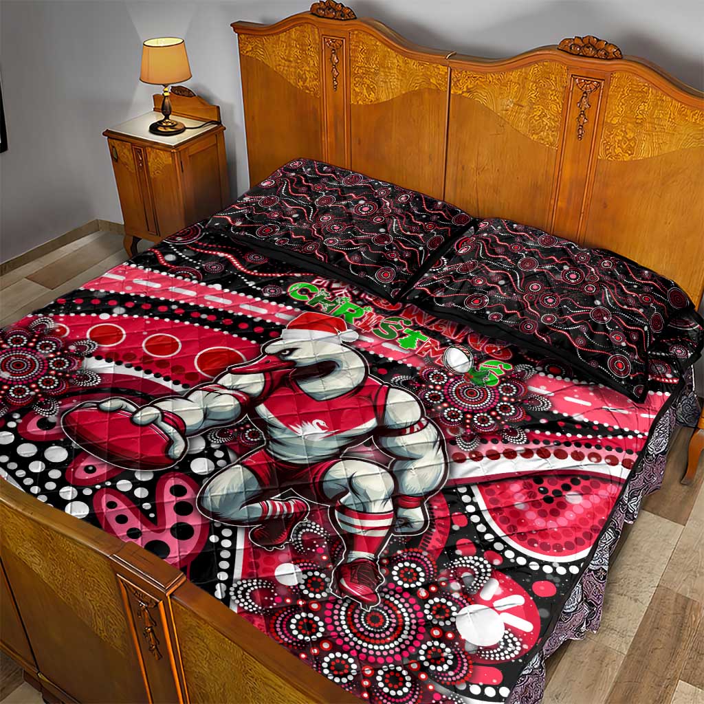 Merry Christmas AFL Swans Quilt Bed Set Aboriginal Santa Football Mascot DT02
