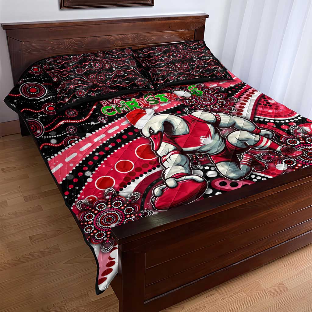Merry Christmas AFL Swans Quilt Bed Set Aboriginal Santa Football Mascot DT02