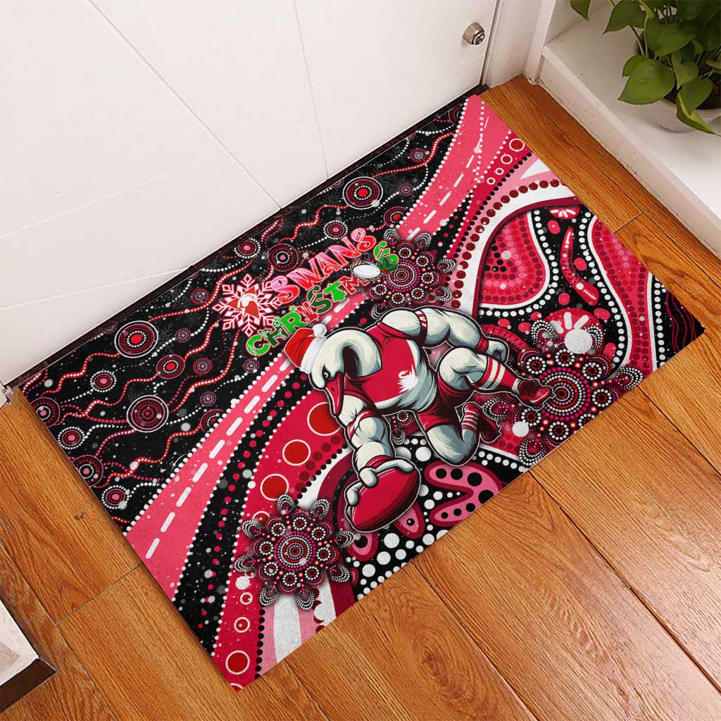 Merry Christmas AFL Swans Rubber Doormat Aboriginal Santa Football Mascot DT02