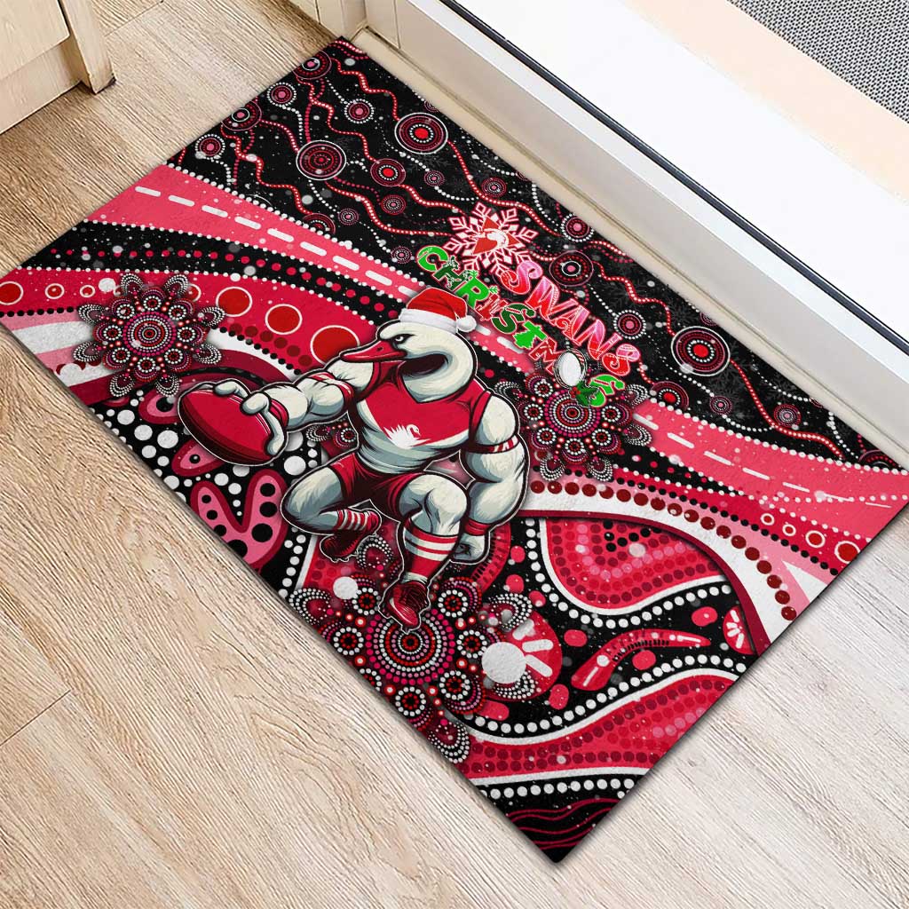 Merry Christmas AFL Swans Rubber Doormat Aboriginal Santa Football Mascot DT02