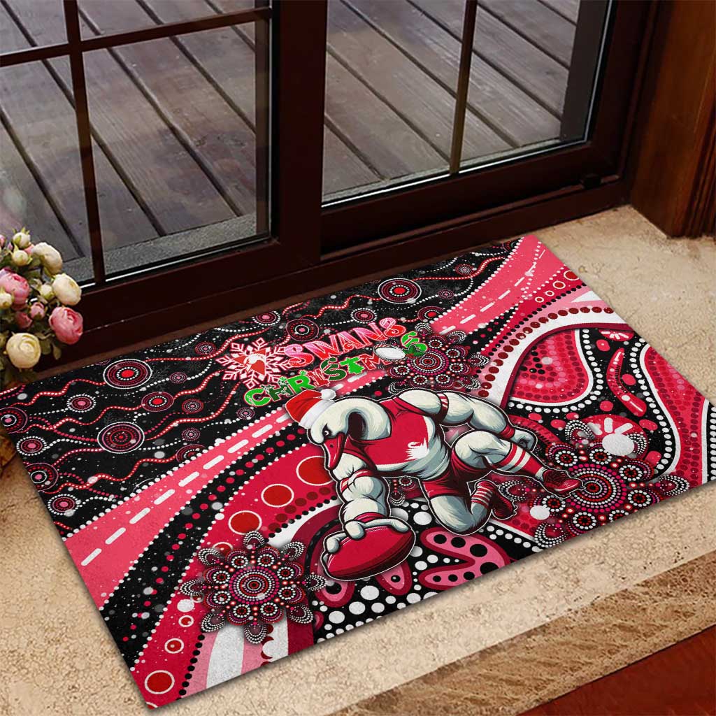 Merry Christmas AFL Swans Rubber Doormat Aboriginal Santa Football Mascot DT02
