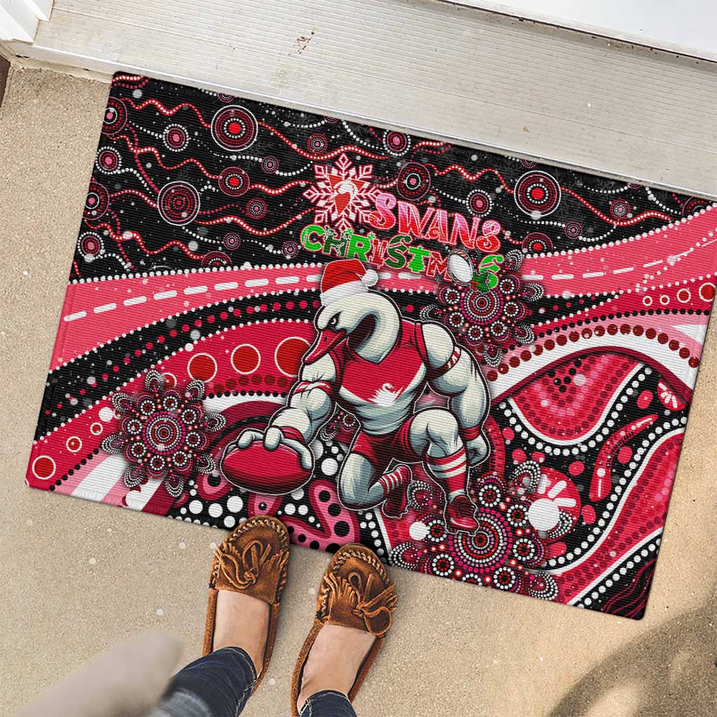 Merry Christmas AFL Swans Rubber Doormat Aboriginal Santa Football Mascot DT02