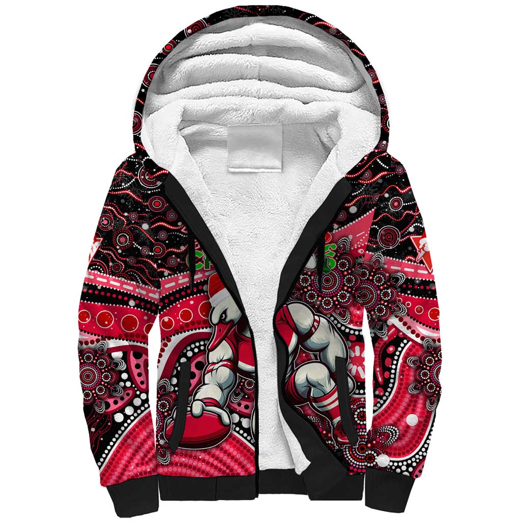 Merry Christmas AFL Swans Sherpa Hoodie Aboriginal Santa Football Mascot DT02