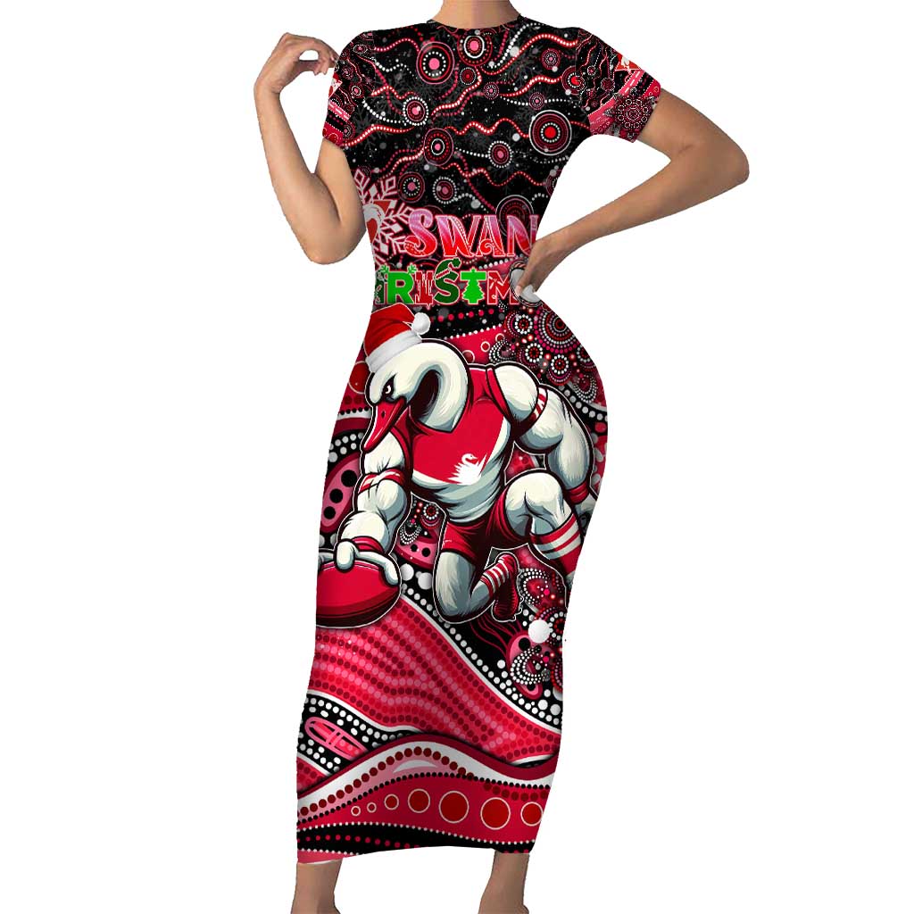 Merry Christmas AFL Swans Short Sleeve Bodycon Dress Aboriginal Santa Football Mascot DT02