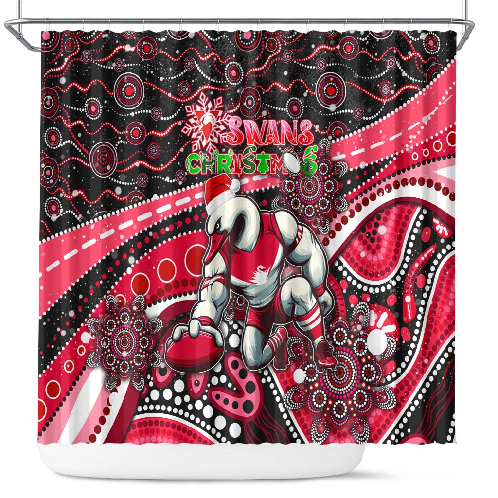 Merry Christmas AFL Swans Shower Curtain Aboriginal Santa Football Mascot DT02