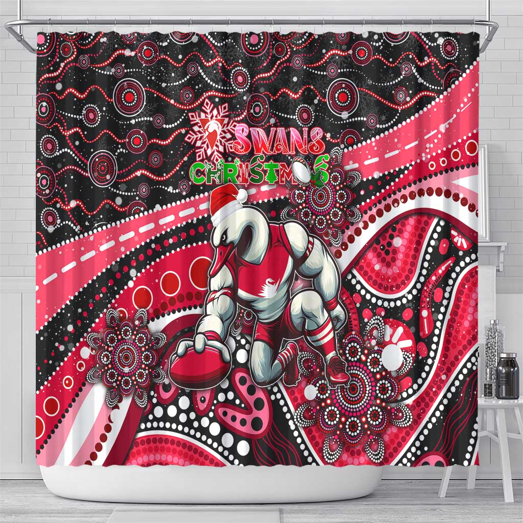 Merry Christmas AFL Swans Shower Curtain Aboriginal Santa Football Mascot DT02