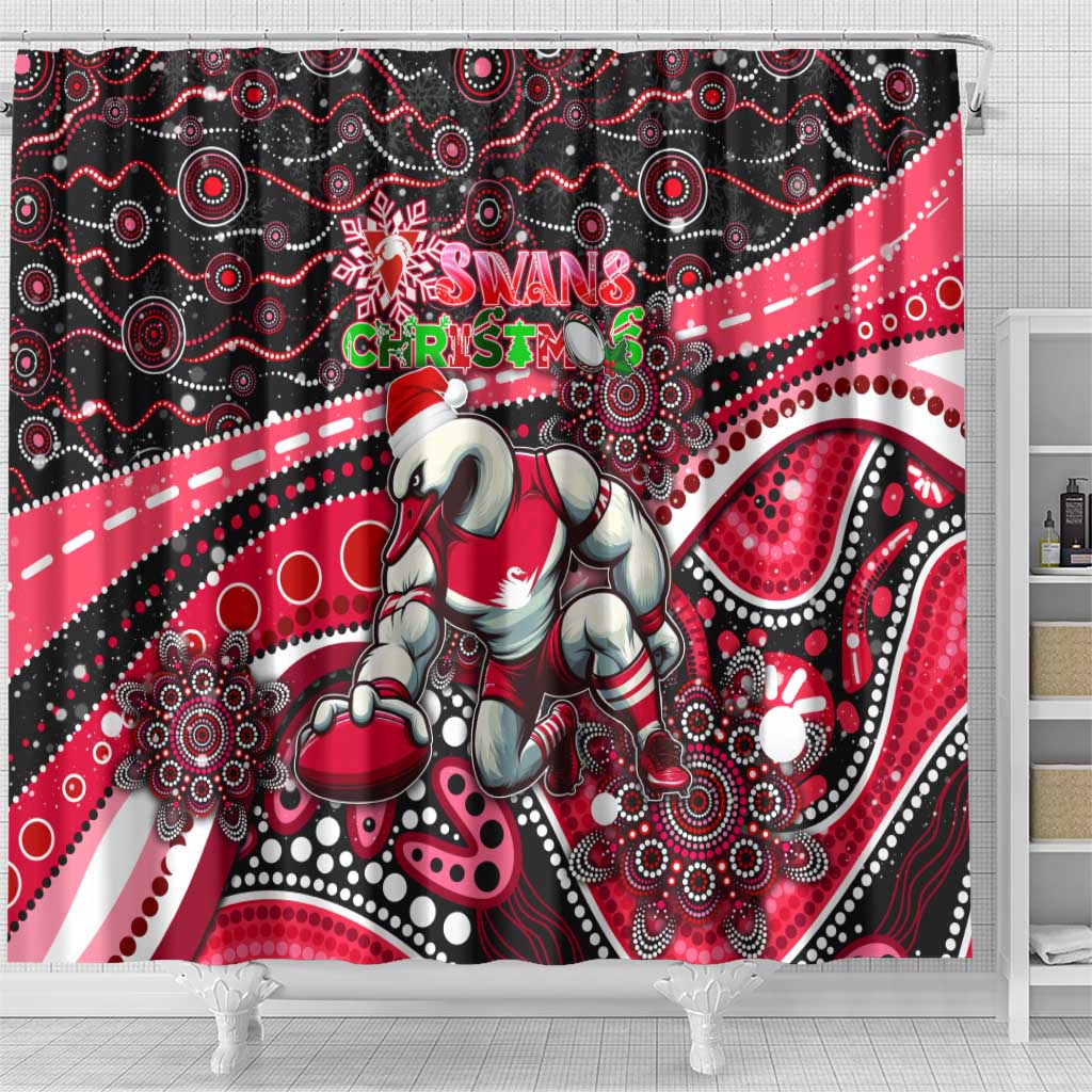 Merry Christmas AFL Swans Shower Curtain Aboriginal Santa Football Mascot DT02