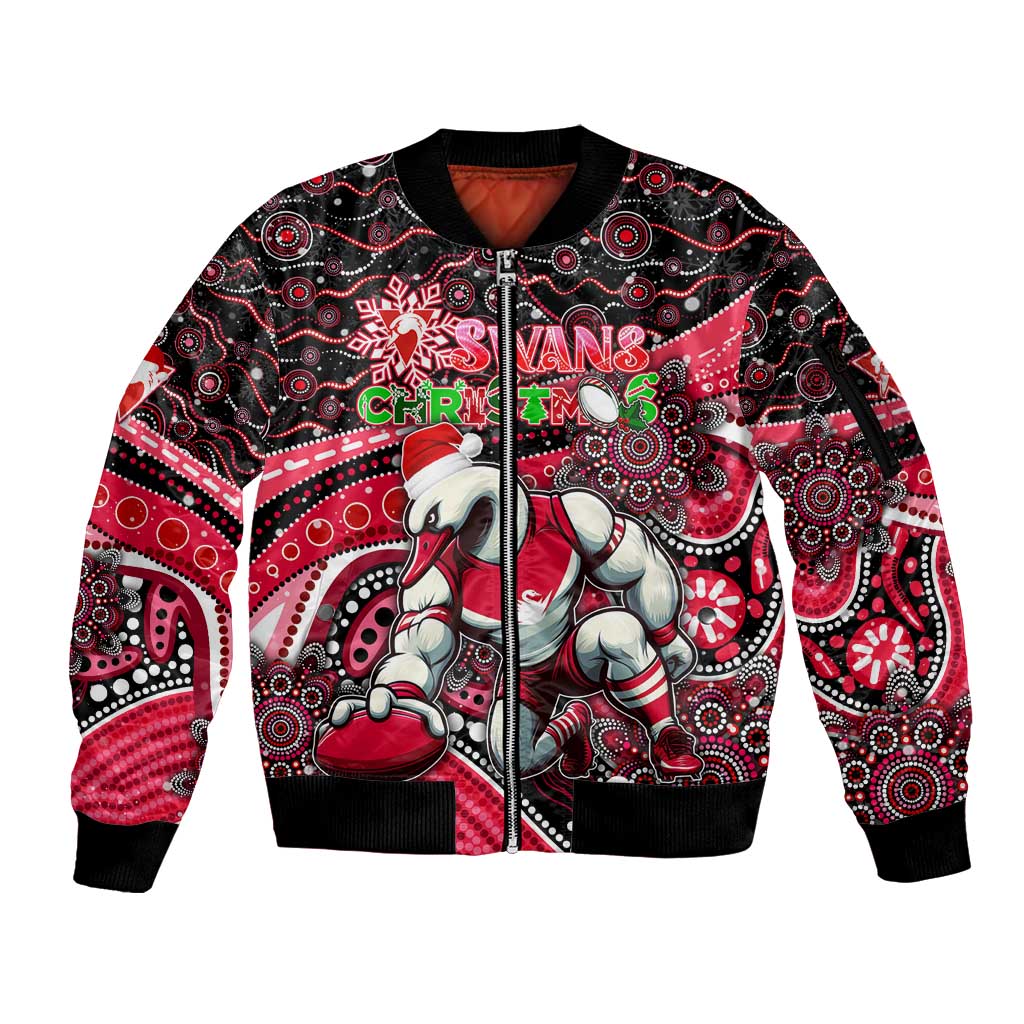 Merry Christmas AFL Swans Sleeve Zip Bomber Jacket Aboriginal Santa Football Mascot DT02