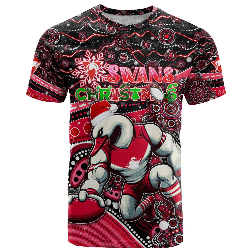 Merry Christmas AFL Swans T Shirt Aboriginal Santa Football Mascot DT02