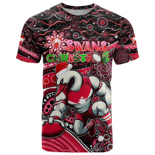 Merry Christmas AFL Swans T Shirt Aboriginal Santa Football Mascot DT02