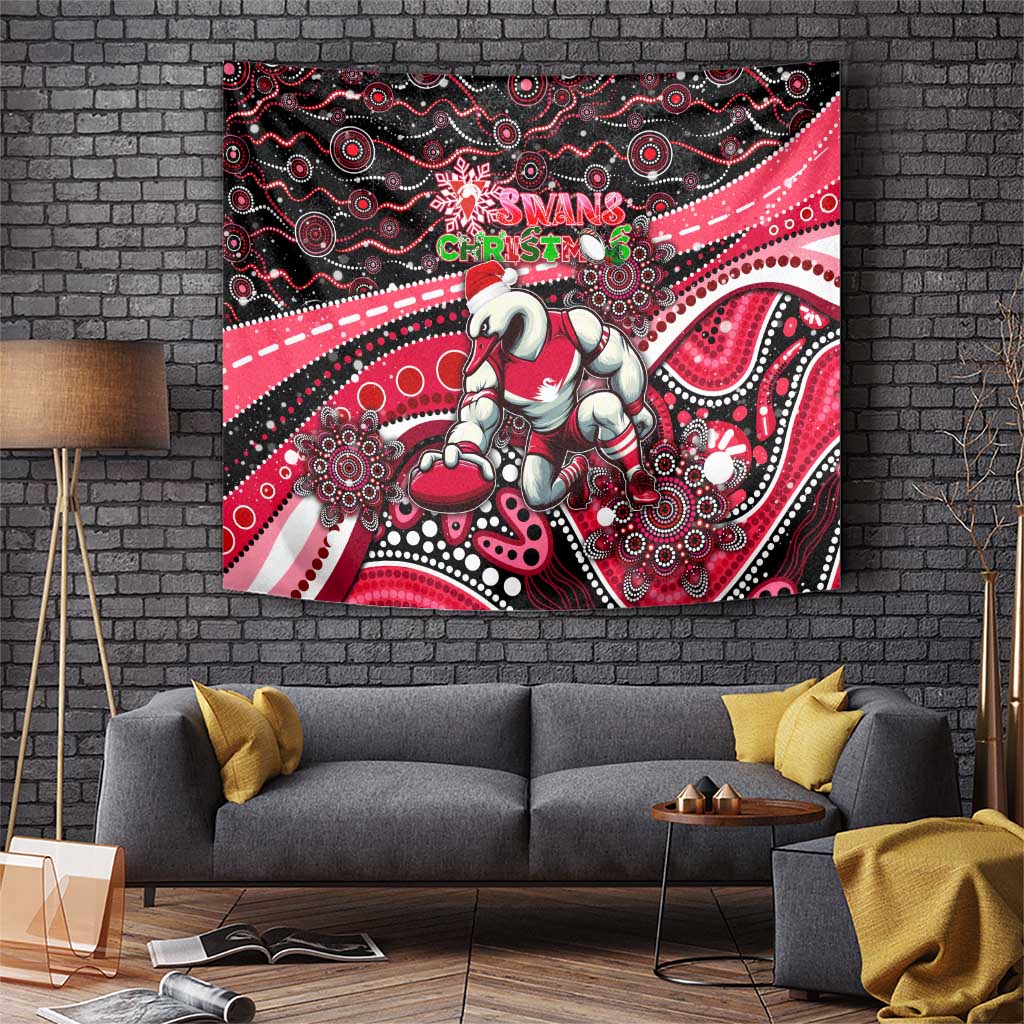 Merry Christmas AFL Swans Tapestry Aboriginal Santa Football Mascot DT02