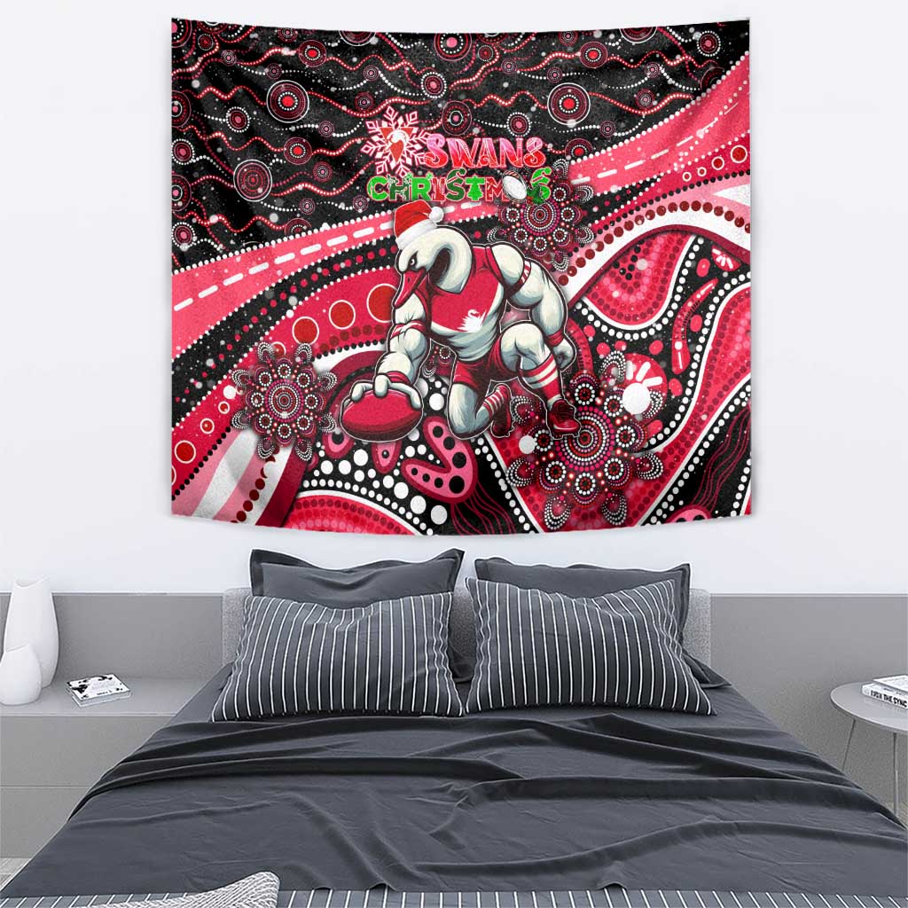 Merry Christmas AFL Swans Tapestry Aboriginal Santa Football Mascot DT02