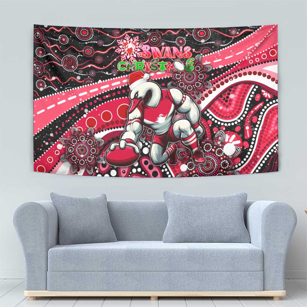 Merry Christmas AFL Swans Tapestry Aboriginal Santa Football Mascot DT02