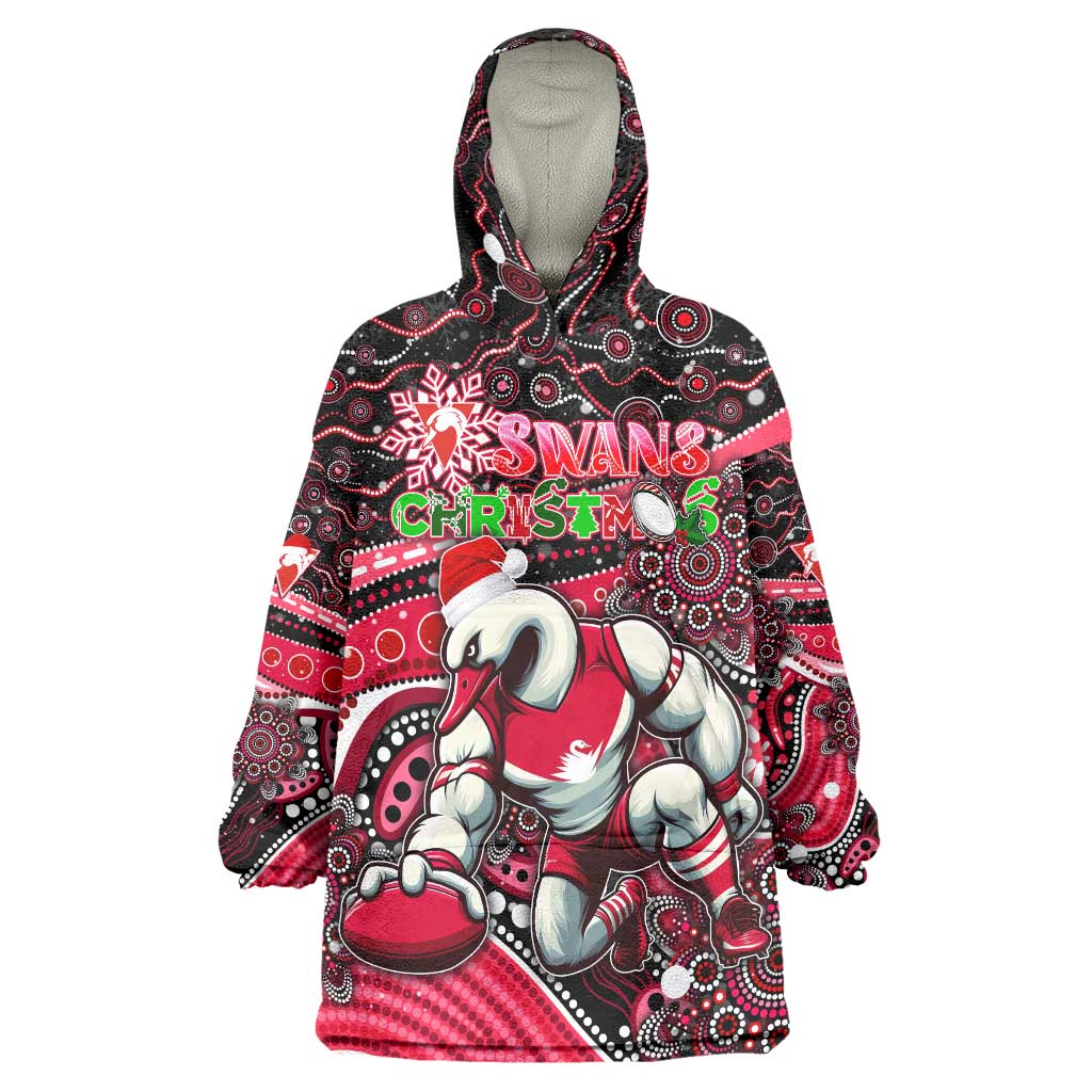 Merry Christmas AFL Swans Wearable Blanket Hoodie Aboriginal Santa Football Mascot DT02