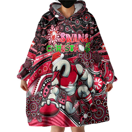 Merry Christmas AFL Swans Wearable Blanket Hoodie Aboriginal Santa Football Mascot DT02