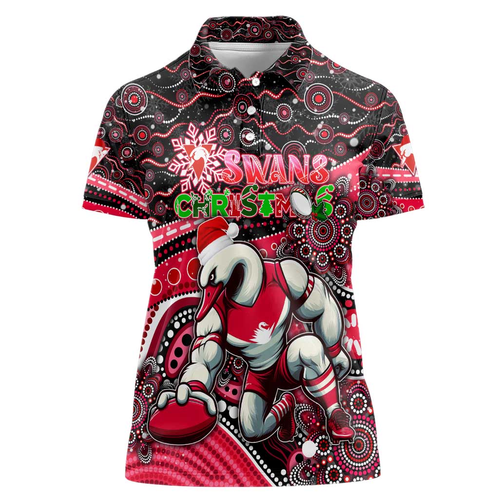 Merry Christmas AFL Swans Women Polo Shirt Aboriginal Santa Football Mascot DT02