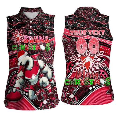 Merry Christmas AFL Swans Women Sleeveless Polo Shirt Aboriginal Santa Football Mascot DT02