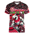 Merry Christmas AFL Swans Women V-Neck T-Shirt Aboriginal Santa Football Mascot DT02