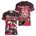 Merry Christmas AFL Swans Women V-Neck T-Shirt Aboriginal Santa Football Mascot DT02