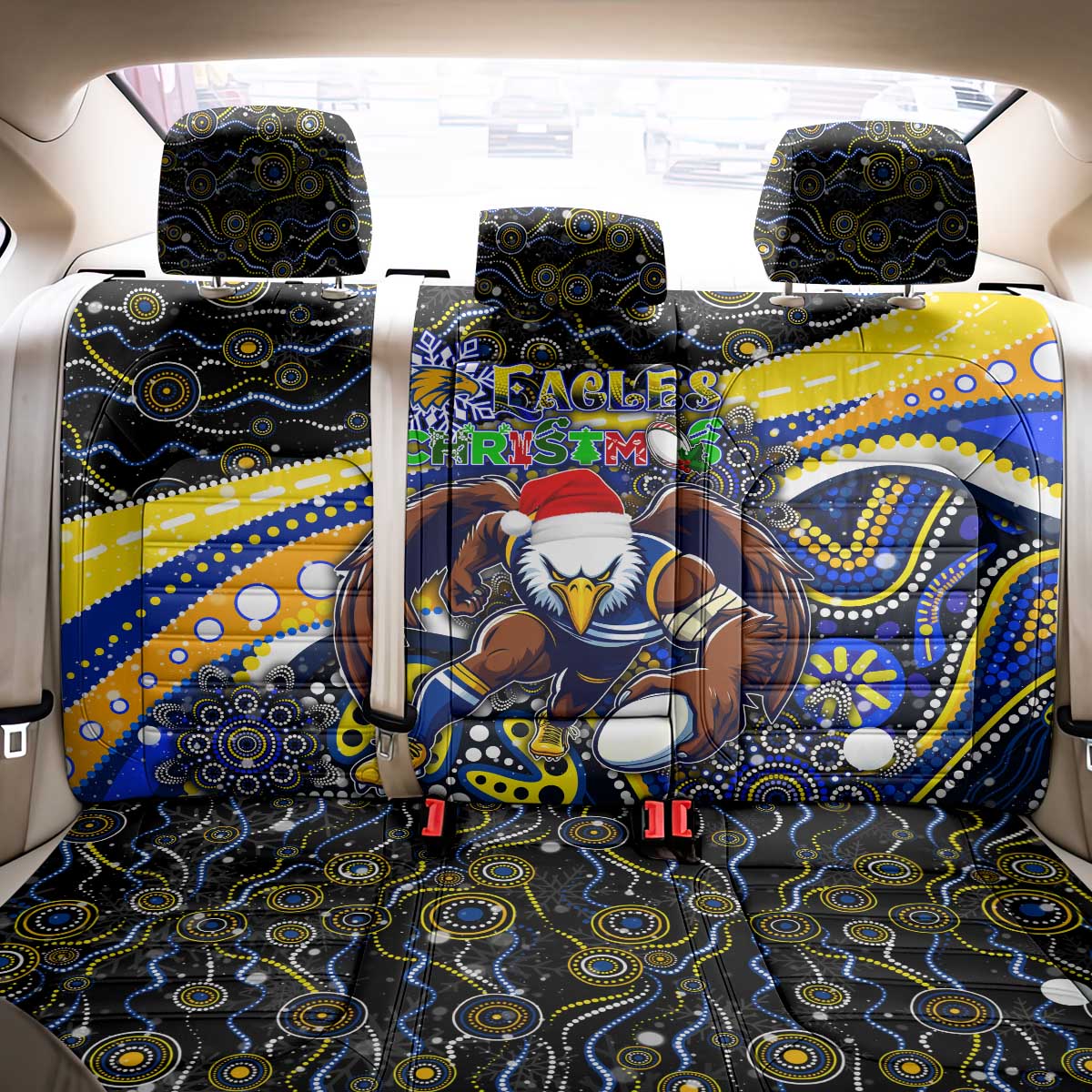 Merry Christmas AFL Eagles Back Car Seat Cover Aboriginal Santa Football Mascot