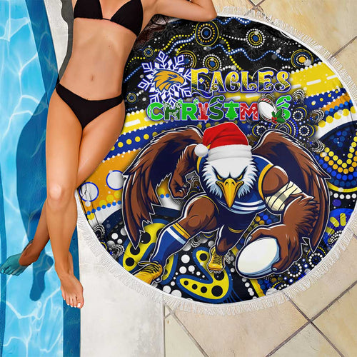 Merry Christmas AFL Eagles Beach Blanket Aboriginal Santa Football Mascot