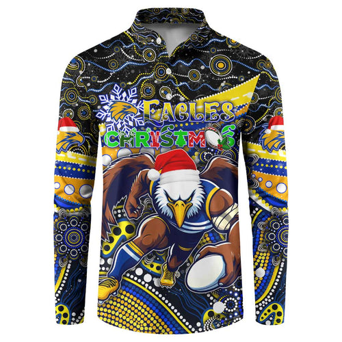 Merry Christmas AFL Eagles Button Sweatshirt Aboriginal Santa Football Mascot